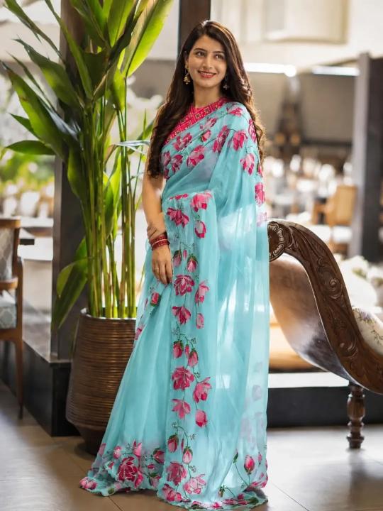 Svara digital floral print saree shops in surat